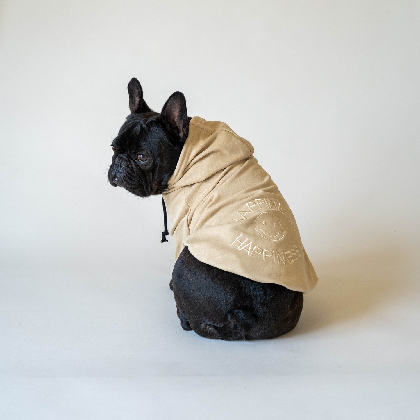 Embroidered Cotton Dog Hoodie - Beige