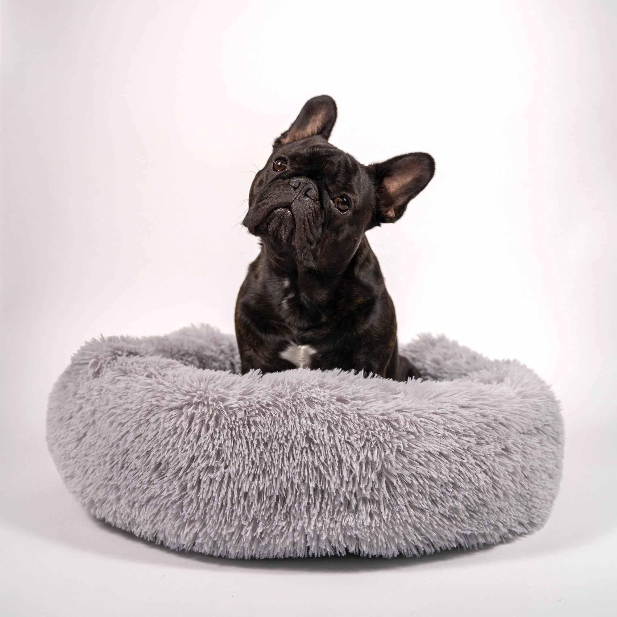 Fluffy Round Dog Bed - Light Grey