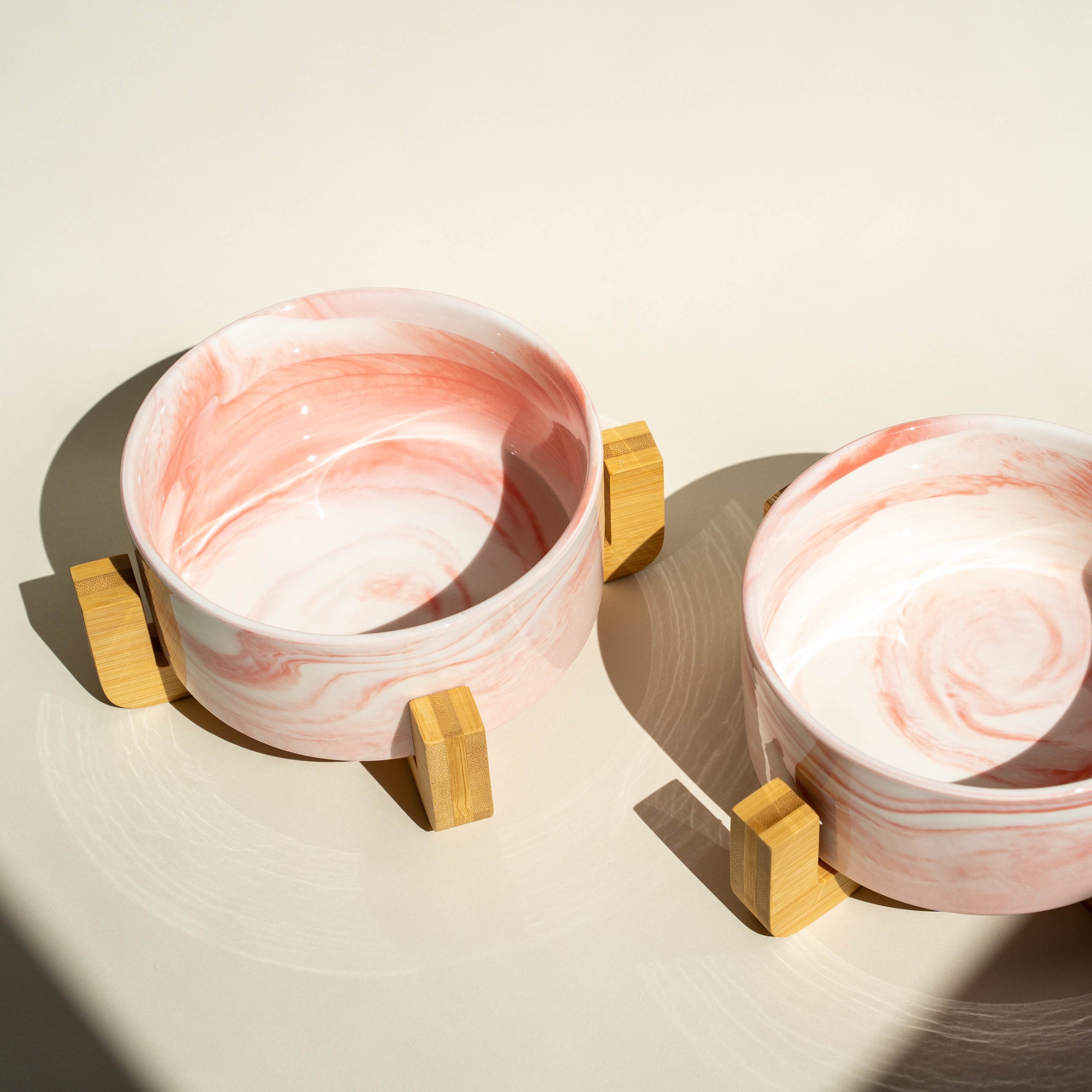 Mid-Century Modern Dog Bowl - Pink Marble